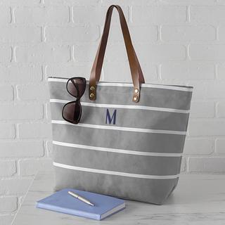 Personalized Large Grey Striped Tote