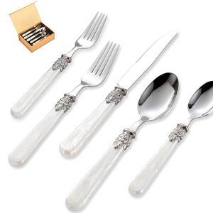 20 pieces Stainless Steel Vintage Flatware Sets With White Hanld,Silverware Set For 4,Dishware Safe(20, White)