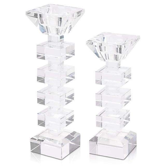 Elle’s Corner 2-in-1 Glass Taper Candle Holders and Tealight Candle Holders | Premium Set of 2 Modern Glass Candle Holders | Perfect for Dinner Décor, Wedding Décor, and Elegant Home Decoration