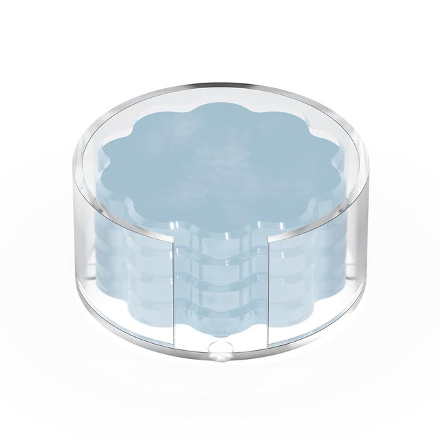 GRAHAM DESIGN Scalloped Acrylic Drink Coaster Set 4‑Pack with Holder – Light Blue Minimalist Beverage Coasters, Non‑Slip Table Protector, Modern Housewarming Gift