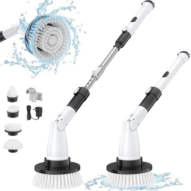 Sweepulire Electric Spin Scrubber, Electric Bathroom Scrubber with Adjustable Extension Arm, 2 Spin Speeds, 4 Replaceable Brush Heads, Power Scrubber for Cleaning Bathroom, Shower, Tub, Tile, Floor