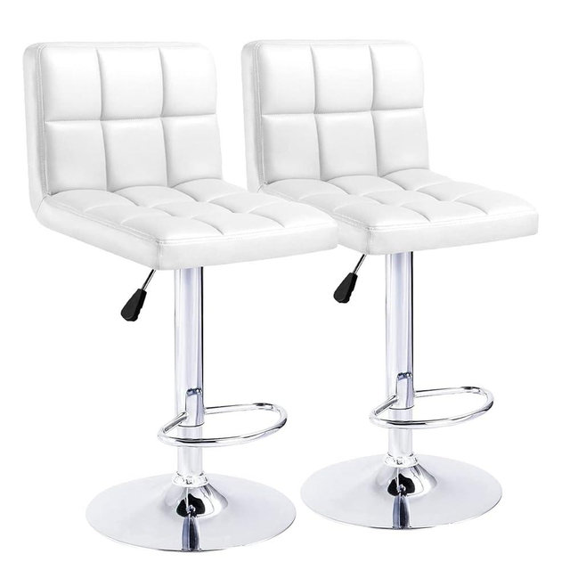 Kemon KaiMeng Bar Stools Modern Square Counter Height Barstool 22" to 33" PU Leather Swivel Adjustable Stool with Back Set of 2 for Kitchen Dining (White)
