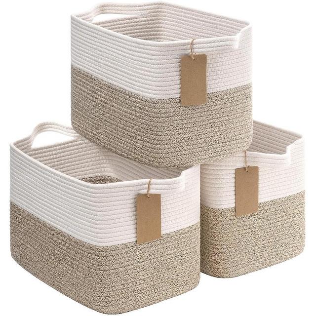 Goodpick Woven Baskets for Storage, Empty Gift Baskets with Handles, Cube Organizer Bins, Small Laundry Baskets for Shelves, Dog Toy Baskets, 13.5 x 11 x 9.5 Inches, 3 Pack