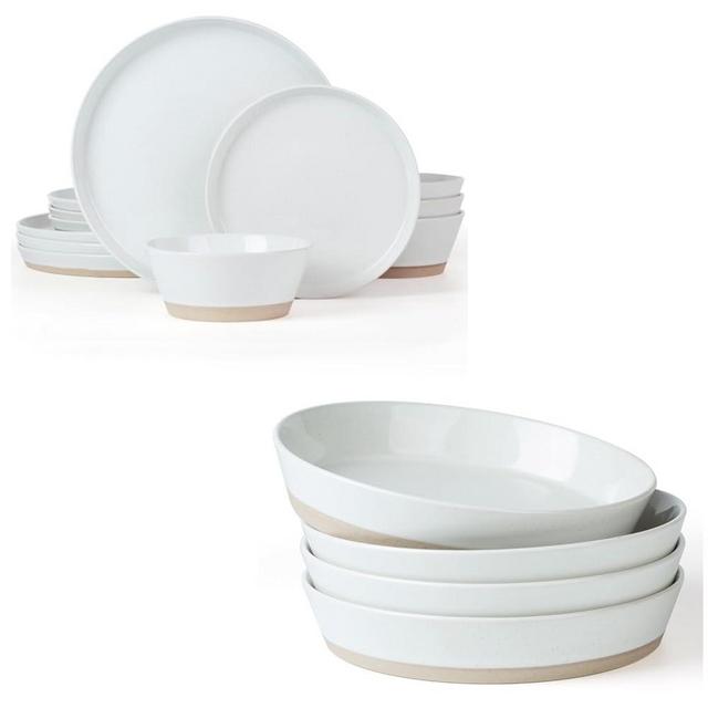 Famiware Saturn Plates and Bowls Set For 4, 16-Piece Dinnerware Sets, White