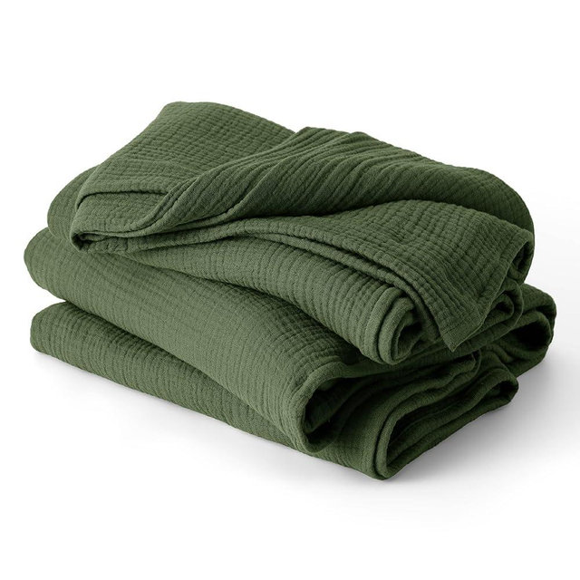 Bedsure 100% Cotton Muslin Throw Blanket Large 50x70 Inches - 4-Layer Breathable and Lightweight Thin Soft Summer Gauze Muslin Blankets for Adults, Olive Green, Boho Cotton Throw for Couch