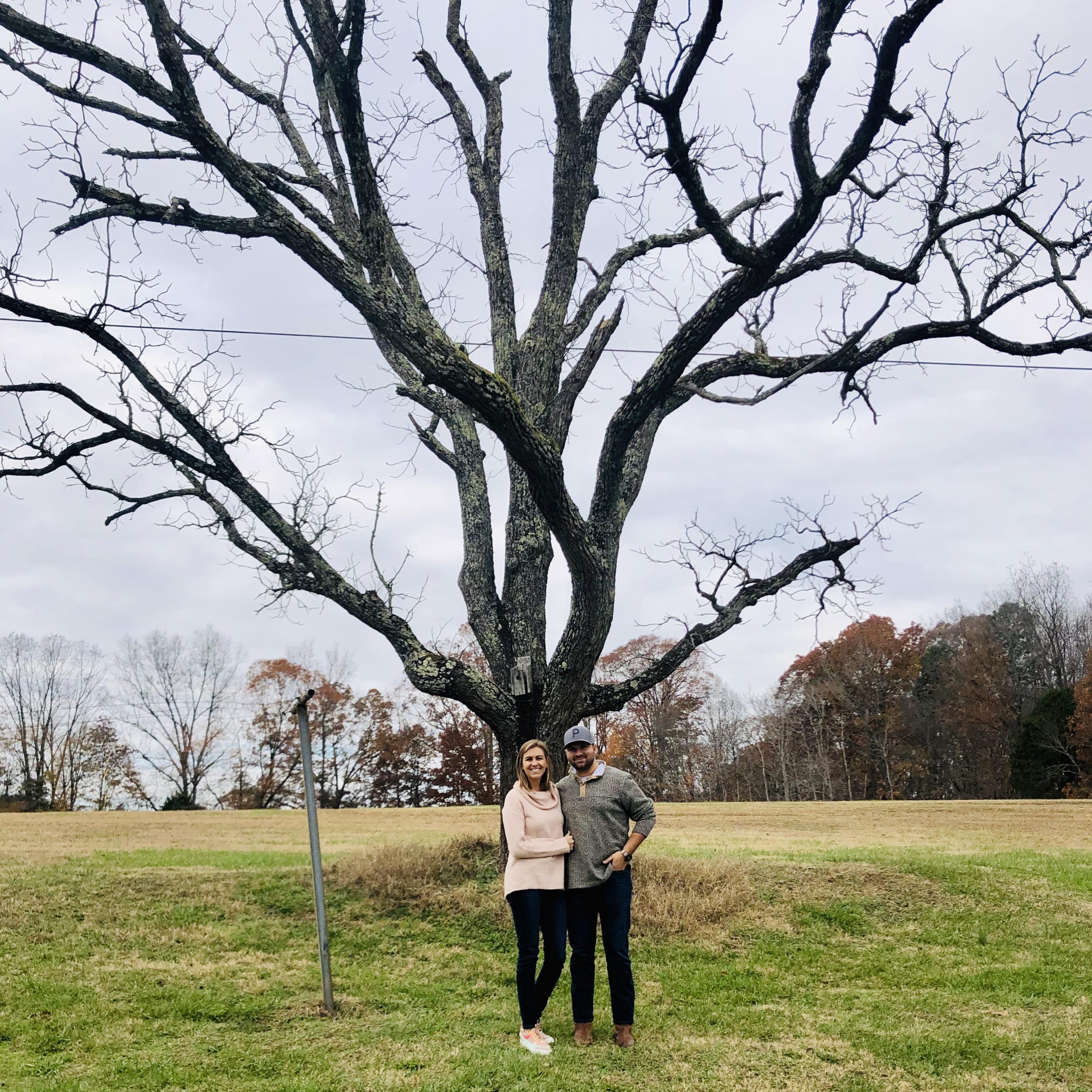 In front of Mawmaw's tree in Gastonia, NC