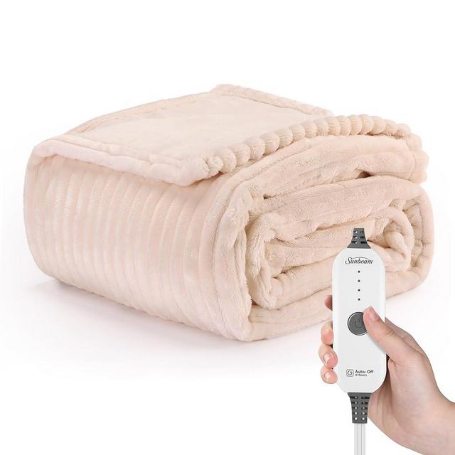Sunbeam Royal Posh Ribbed Champagne Heated Personal Throw / Blanket, Cozy-Warm, Adjustable Heat Settings