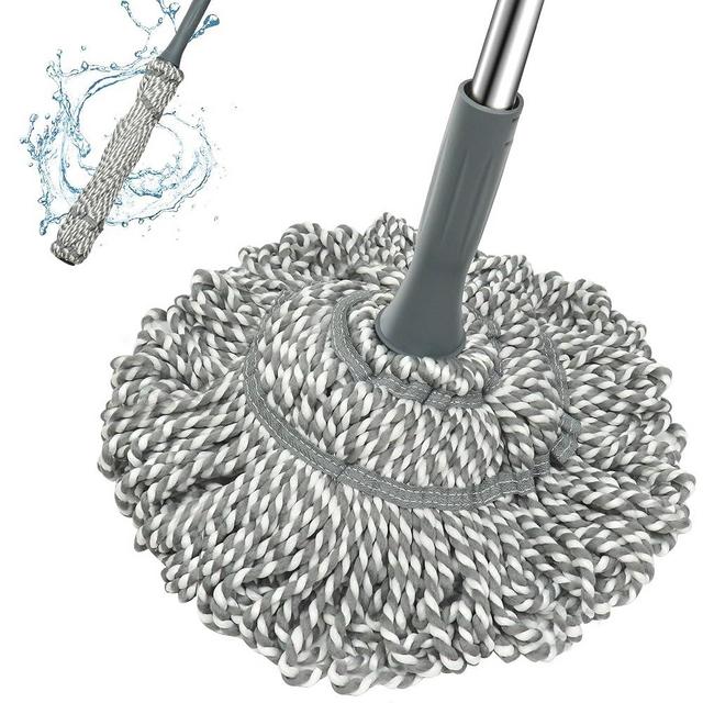 Kickleen Self Wringing Mop - Easy Squeeze Twist Mop with 52.5 Inch Long Handle, Heavy Duty for Hardwood, Tile, Vinyl & Laminate Floors (Gray)