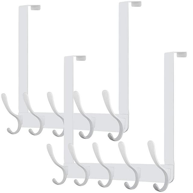 WEBI Over The Door Hook 5 Coat Hooks,Over The Door Towel Rack,Door Hanger Over Door Coat Rack for Hanging Towels,Clothes,Bathroom,White,2 Packs