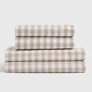 Classic Organic Percale Gingham Sheet Set in Cafe