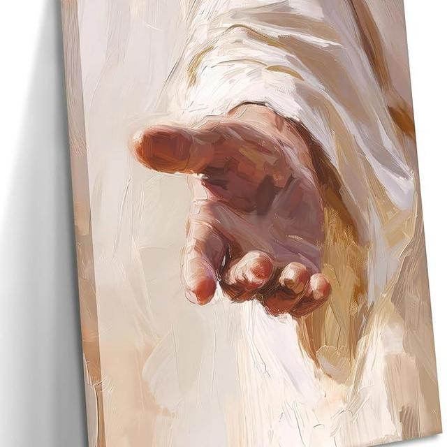 Framed Jesus Canvas Wall Art, Christian The Hand of God Wall Decor Painting, Religion Bible Pictures Posters Prints for Church Prayer Room Living Room Home Decor 12X16 In