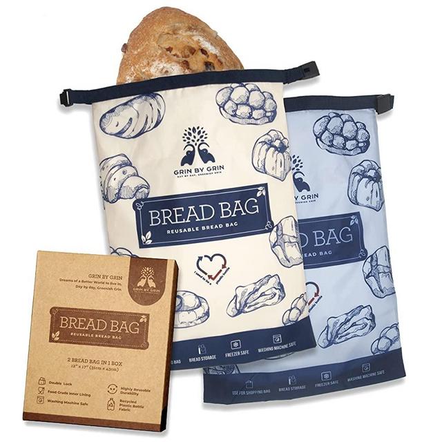 GRIN BY GRIN- 2 Packs Bread Bags to Keep Bread Fresh, Reusable Zipper Bread Bags for Homemade Bread Loaf, Freezer Bread Storage Bag, Bread Container, Fresh Keeping Extra Large Bread Bags, Reusable Food Storage Bag