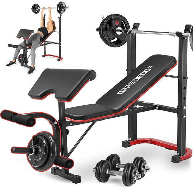 OPPSDECOR Weight Bench Set with Squat Rack, Leg Extension & Preacher Curl Pad, 660LBS Full Body Home Gym Bench Press for Beginners, Women & Teens