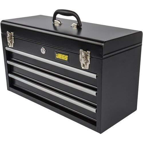 JEGS 81400 Black 3 Drawer Professional Tool Box for Garage, Truck, or Trailer