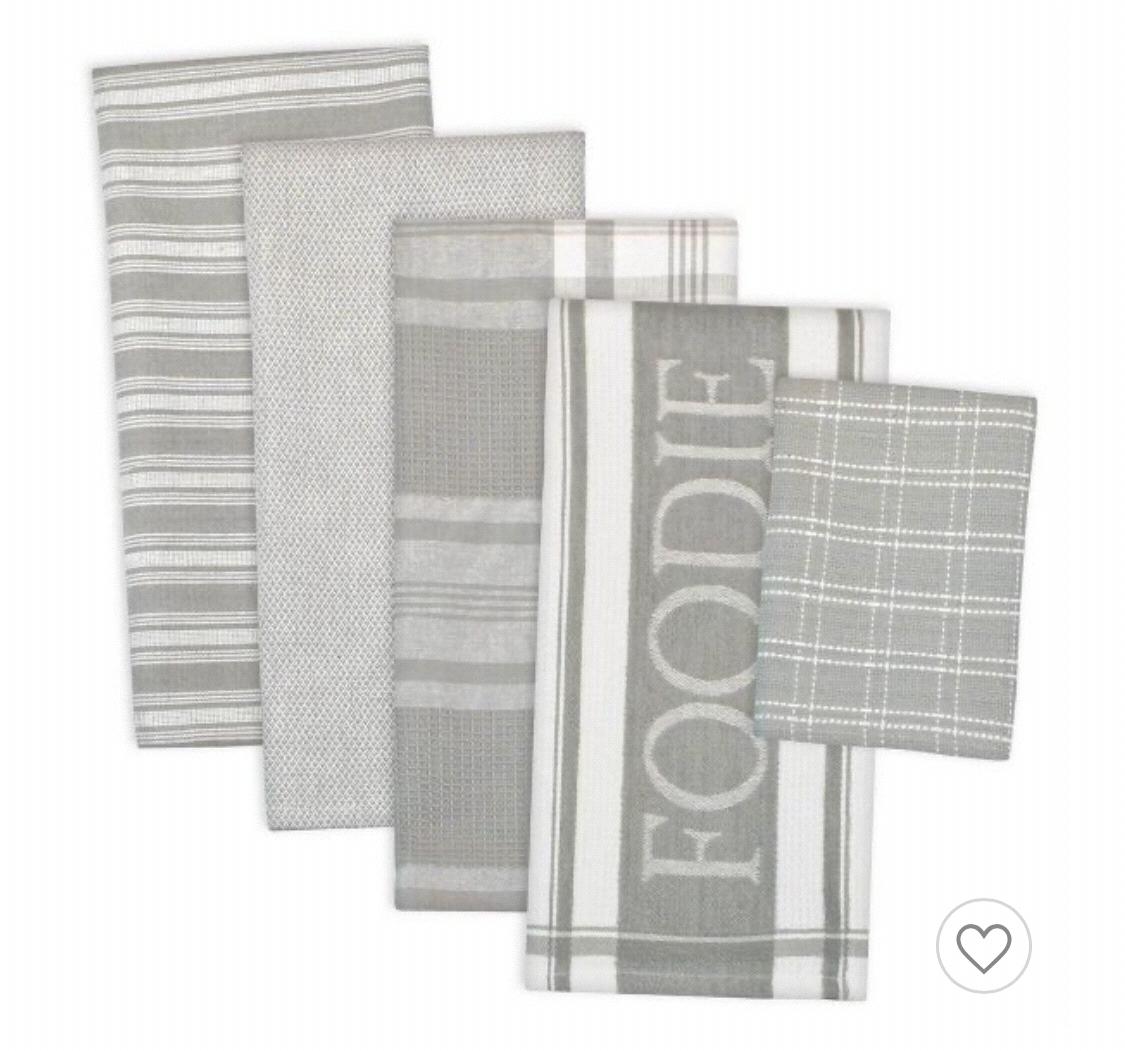 Gray 5pc Cotton Foodie Dishtowel and Dishcloth Set - Design Imports