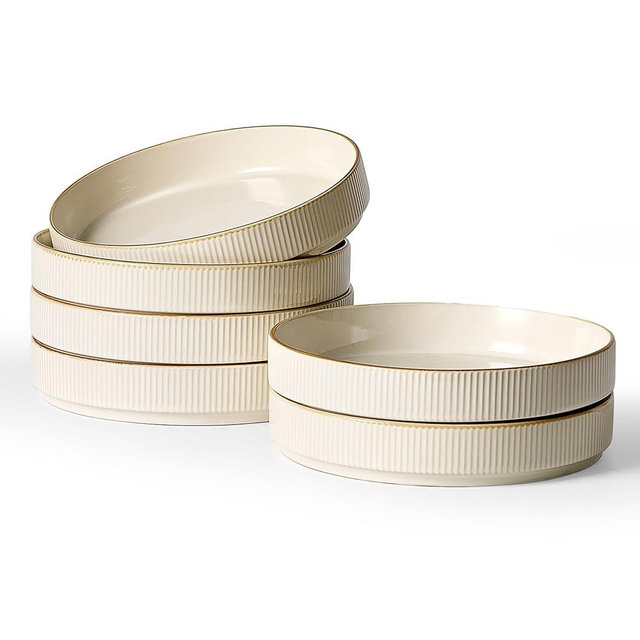 famiware Star 7.5" Pasta Bowls Set, Salad Bowl Set of 6, Double Reactive Glaze, Stackable, Perfect for Your Friend for Housewarming, Thanksgiving, Christmas, White