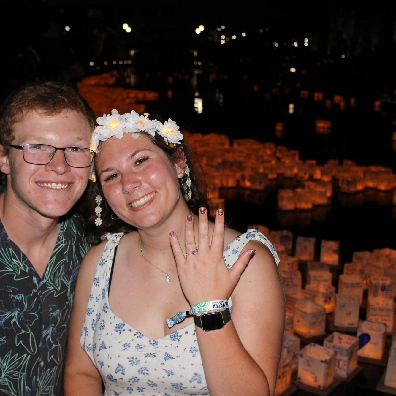 This is directly after getting engaged during the water lantern festival on the canal in Indy.
