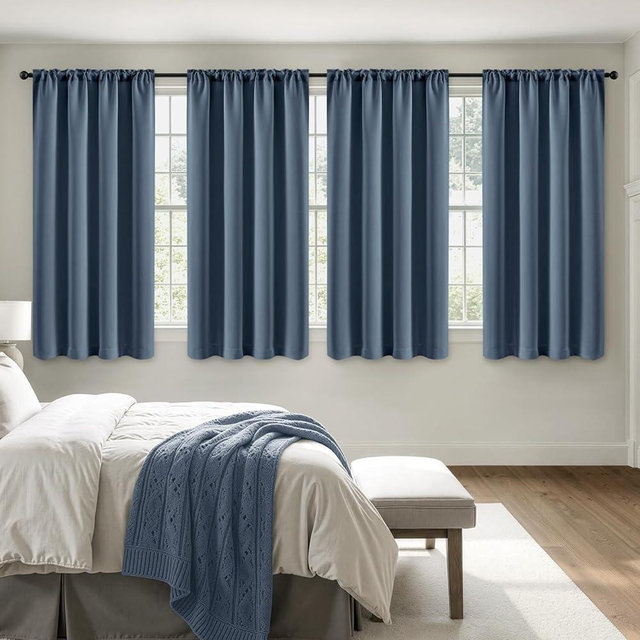 MIULEE Blackout Curtains 4 Panels Sets Stone Blue 63 Inch Length, Top and Bottom Rod Pocket Room Darkening Curtains for Bedroom Windows, 4 Pack Solid Thermal Insulated Light Blocking Curtain Drapes
