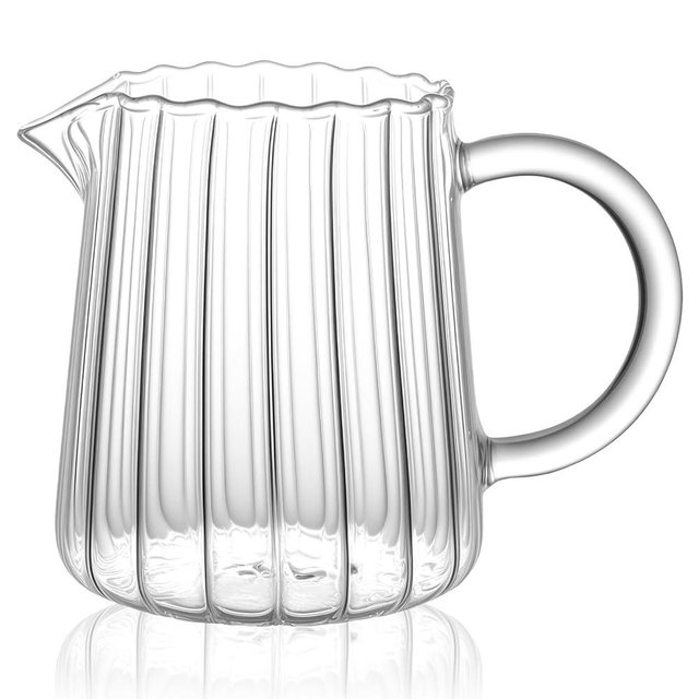 8.5 Ounces Glass Pitcher Small Pitcher Milk Forther Cup Mini Creamer Container Tea Serving Carafe Heat Resistant Breast Milk Pitchers for Coffee Bar Kitchen Essentials (1 Pack)