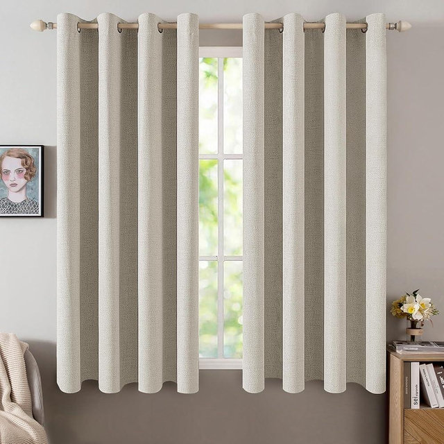 MIULEE Linen Curtains for Bedroom 100% Blackout Thermal Insulated Cobblestone Grommet Room Darkening Curtains & Drapes for Living Room Nursery 52 x 45 Inch (2 Panels)