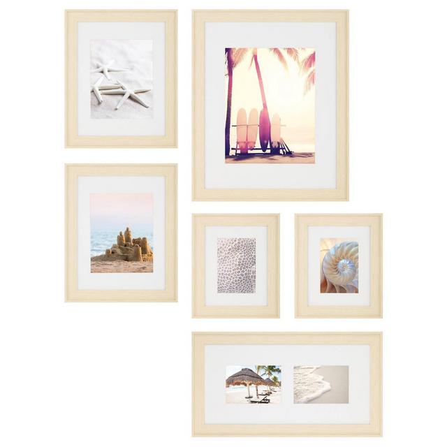 2.4" x 2.4" 6pc Gallery Wall Picture Frame Set with Decorative Art Print/Hanging Template Brown - Instapoints