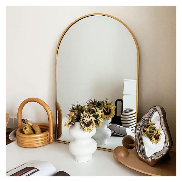 Serio 30"x 20" Arch Top Aluminum Alloy Gold Framed Rectangular Bathroom Mirrors - The Pop Home