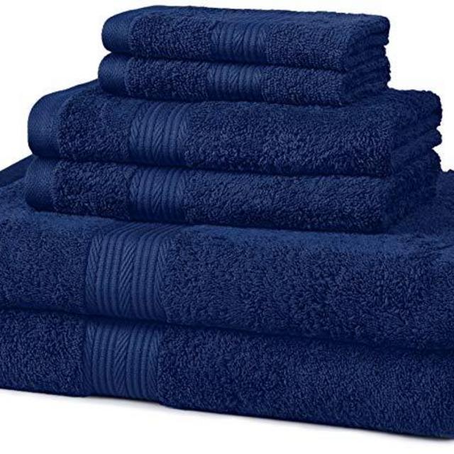 AmazonBasics Fade-Resistant Towel Set 6-Piece, Navy Blue