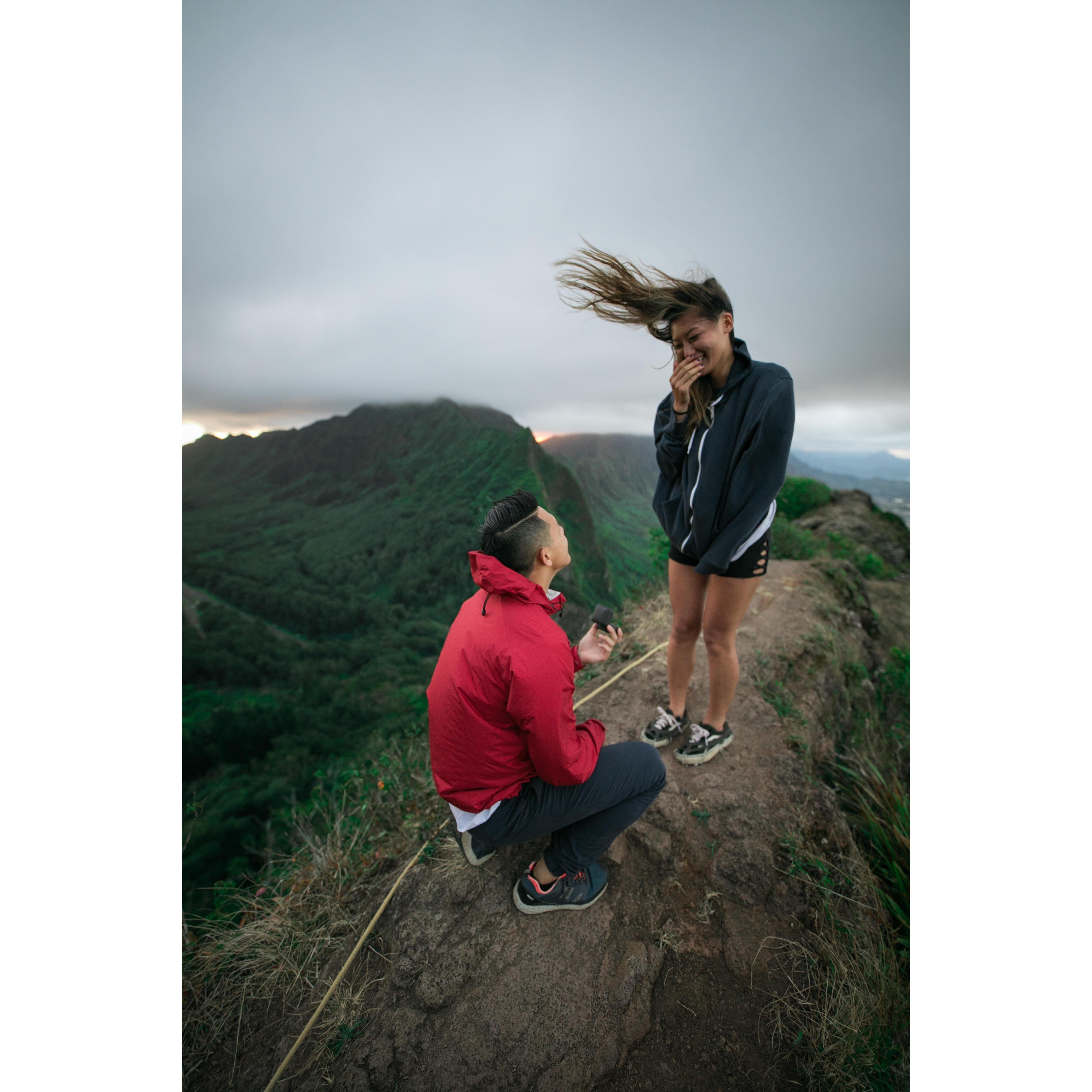 The moment where Vincent proposed to me! He picked the windiest day and semi-dangerous hike to ask my hand in marriage! I will never get over how he looks prestine and I, a mess!