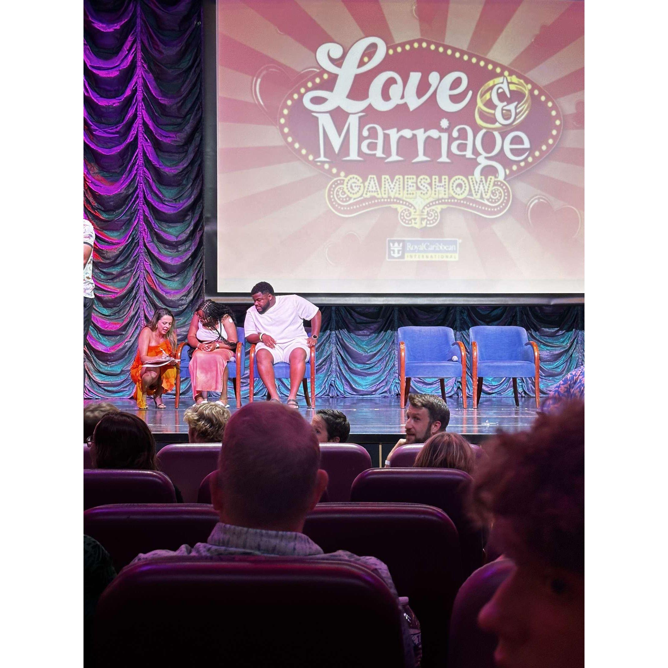 When we lied to get on a game show during our cruise!