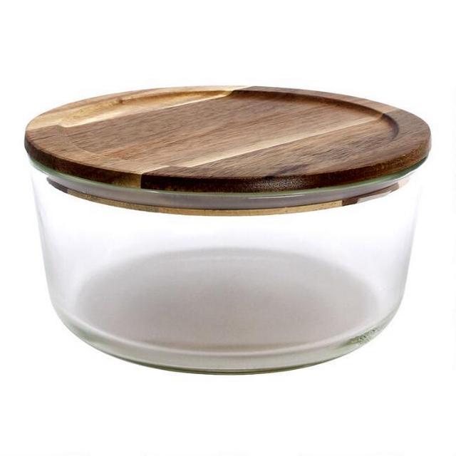 Extra Large Glass Food Storage Container with Wood Lid