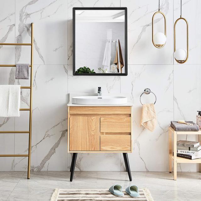 Bathroom Mirror Cabinet Black/Wood