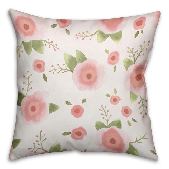 Designs Direct Watercolor Florals Square Throw Pillow in Pink/Green