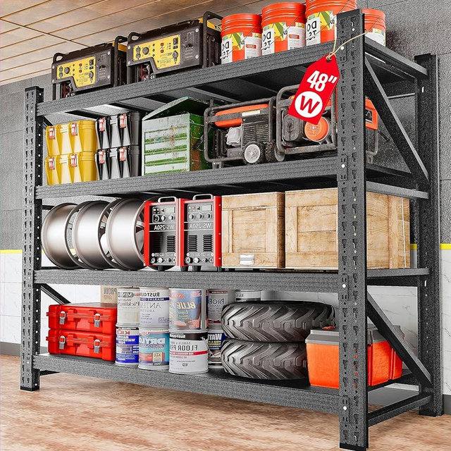 48" Wide Heavy Duty Garage Shelving Units,3000LBS 24 Deep Storage Shelves,Metal Garage Shelves,Large Storage Rack,Steel Shelf,Industrial Shelving for Shop,Warehouse,Basement,48" W x 24" D x 70" H