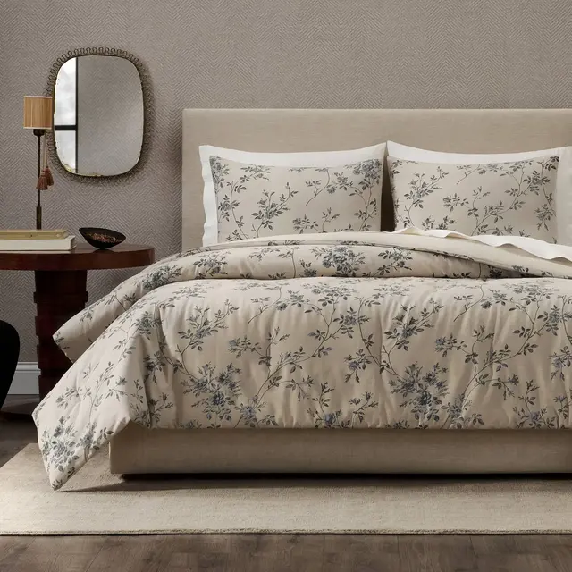 Jeremiah Brent Home 3pc Full/Queen Floral 'Palacio' Cotton Comforter Set Beige