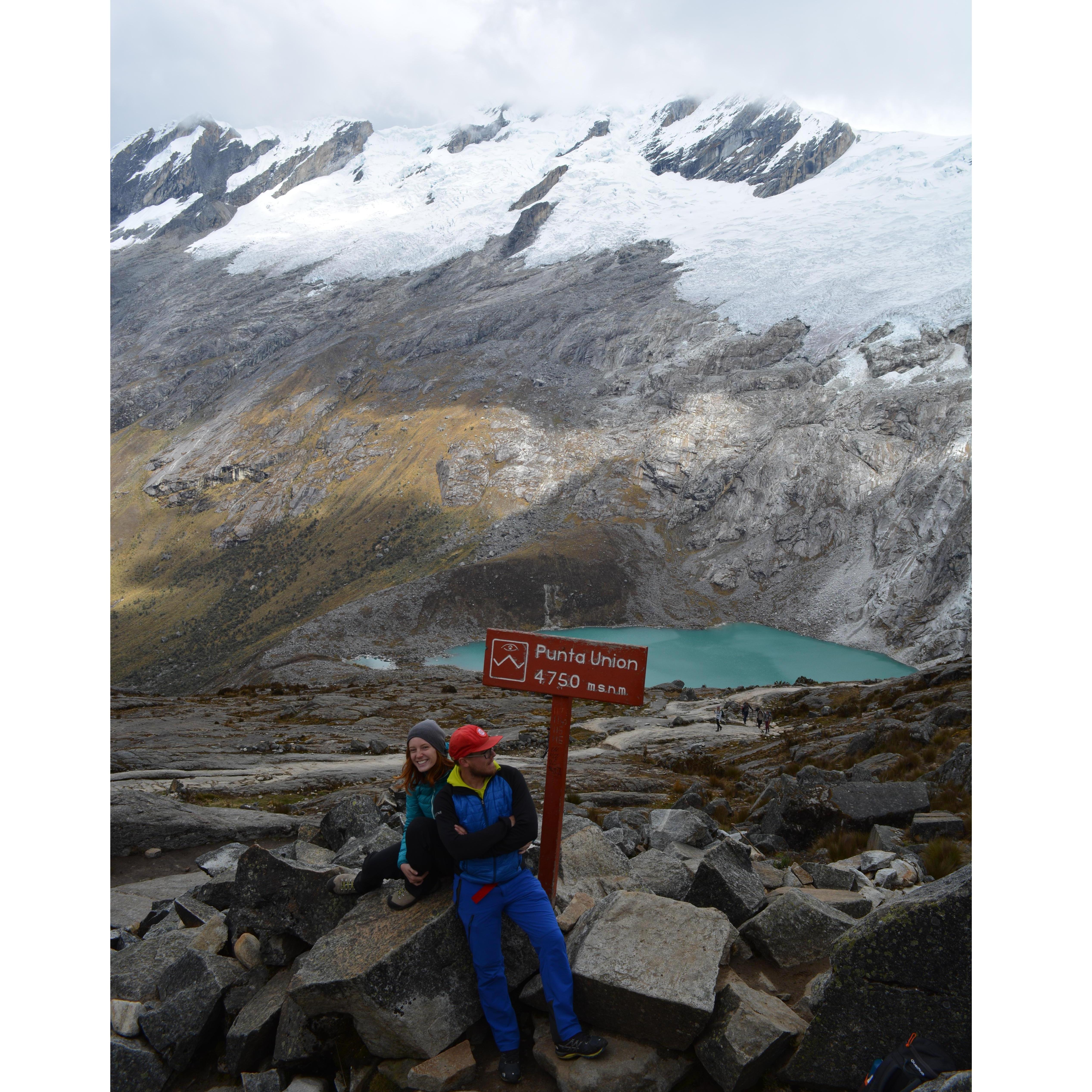 Trekking together through the mountains of Peru.