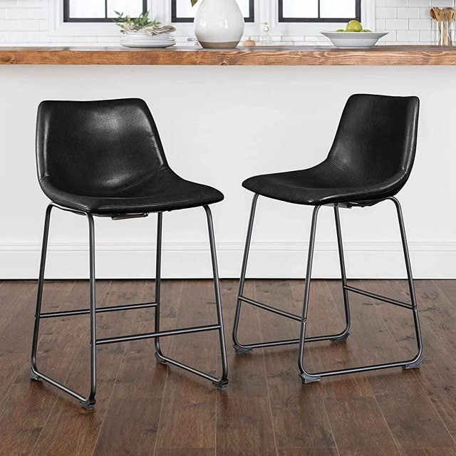 LEMBERI 26 inch Bar Stools Set of 2, PU Leather Counter Height Stools, Modern Style Upholstery with Metal Leg and Backrest Armless Bar Chairs, Dining Chairs for Pub Living Room Kitchen (26, Black)