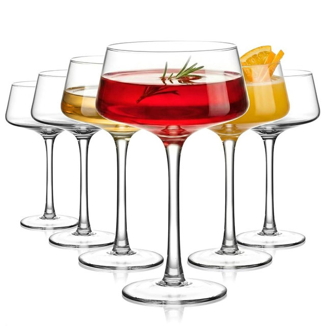 USEEKRIL Coupe Glasses Set of 6, 12OZ Hand Blown Crystal Cocktail Martini Glasses for Espresso Martini,Manhattan,Champagne,Suitable for Bar Glassware,Party or Gift
