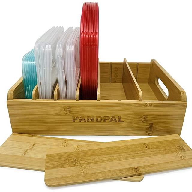 Adjustable Bamboo Lid Organizer Compatible with Tupperware Containers – Keep Plastic Lids Neat – Food Storage Container Lid Organizer – Multipurpose Lid Holder for Kitchen, Drawer by PandPal (Medium)