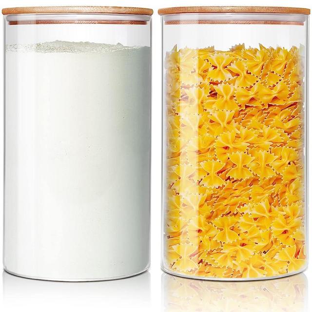 HomArtist Large Glass Flour and Sugar Containers 180oz x2 [Set of 2], Glass Food Storage Containers with Bamboo Lids, Glass Jar with Airtight Lids for Spaghetti Pasta,Rice,Cereal,Candy,Coffee, Oat