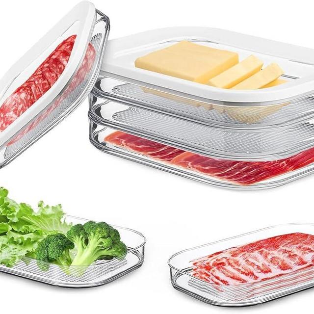 NEEJUM Deli Meat Container for Fridge, Stackable Lunch Meat Container for Refrigerator, Transparent Deli Meats Containers with Lid for Cold Cuts,Salami, Meal Prep Containers, BPA Free, 3pcs