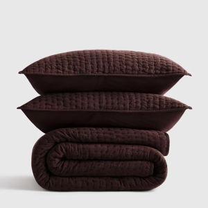 European Linen Cotton Stitch Quilt Set in Espresso