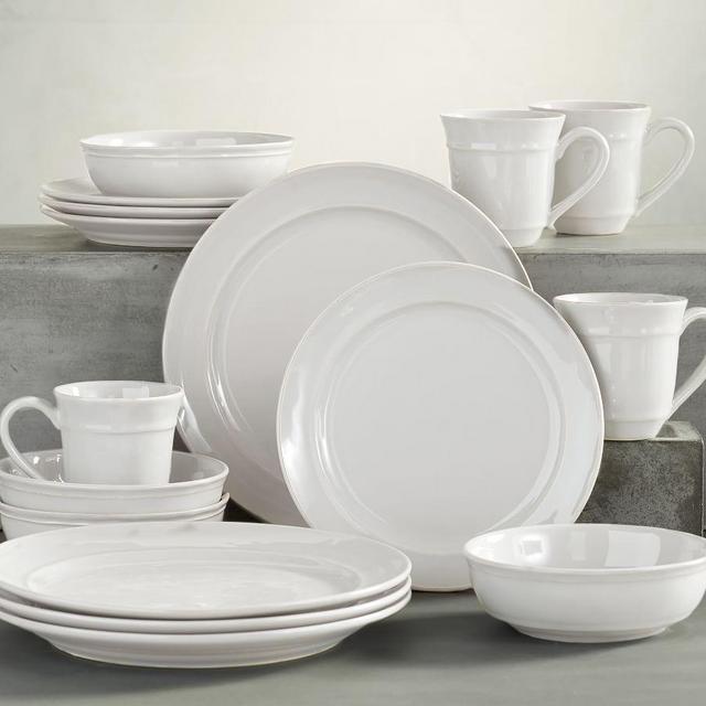 Cambria Dinnerware, 11 3/4" Dinner Plate 16-Piece Soup Bowl Set, Stone