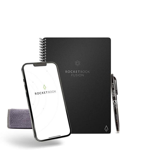 Rocketbook Fusion Smart Reusable Notebook - Calendar, To-Do Lists, and Note Template Pages with 1 Pilot Frixion Pen & 1 Microfiber Cloth Included - Infinity Black Cover, Letter Size (8.5" x 11")