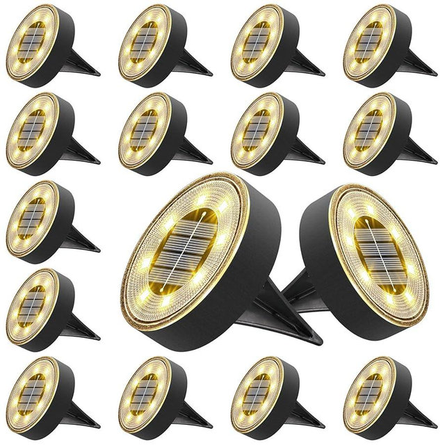 Joomer Solar Ground Lights, 16 Pack 8 LED Solar Lights Outdoor IP68 Waterproof Disc Light In-Ground Landscape Lighting Outdoor for Patio Pathway Lawn Yard Driveway Walkway (Warm White)