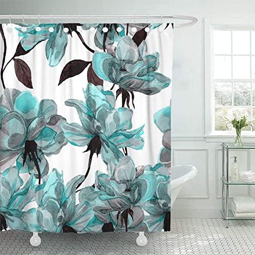 Emvency 72"x72" Shower Curtain Waterproof Blue Flower Floral Pattern with Roses Watercolor Colorful Abstract Arrangement Black Home Decor Polyester Fabric Adjustable Hook Set