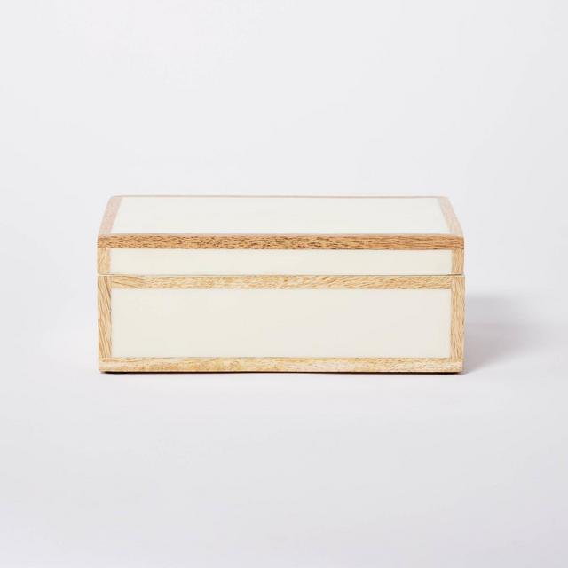 8" x 5" Wood Edge Trim with Resin Inlay Decorative Box Ivory - Threshold™ designed with Studio McGee