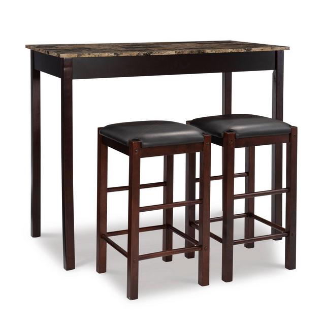 Tavern 42" Wood Table & 2 Upholstered Backless Stools - Espresso Wood - Linon