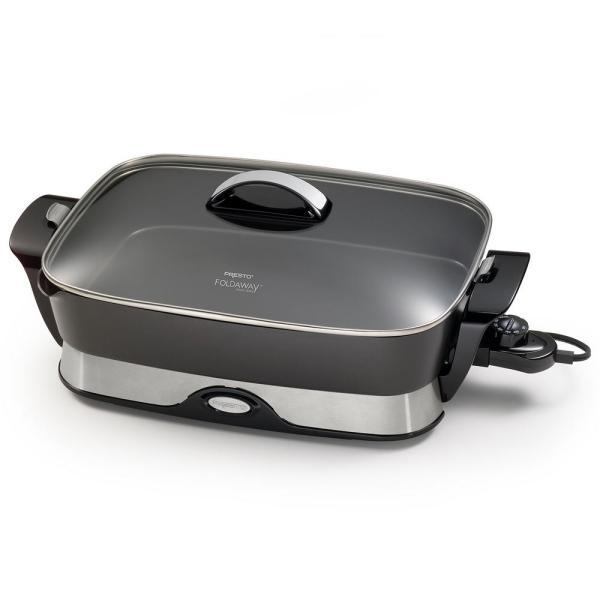 16 in. x 12 in. (118 sq. in.) Black Cast Aluminum Foldaway Electric Skillet with Glass Lid​