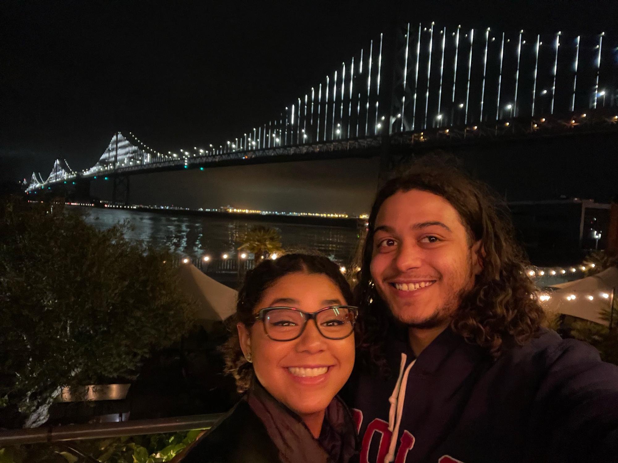Dinner with a view of the Bay Bridge after getting engaged❤️