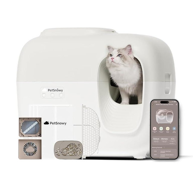 PetSnowy (2024 Premium Version with Mini Mesh) Snow+ Self Cleaning Automatic Litter Box with Zero Odor TiO2 System Automatic Cat Litter Box Self Cleaning for 3.3-20 lbs